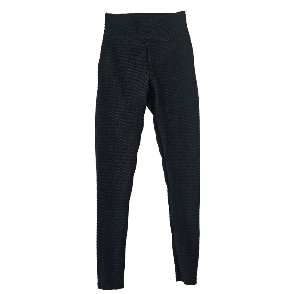 LA Society Womens Honeycomb Textured Leggings Black High Waist Size M Activewear